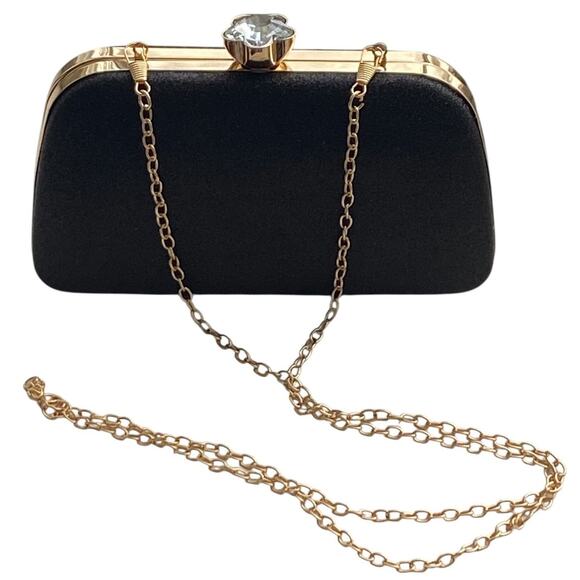 NWT Sparkly Black Glitter Clutch Crossbody Shoulder Bag Hardshell Evening Purse - Picture 4 of 5